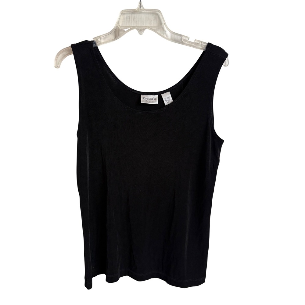 Chicos Travelers Black Scoop Neck Tank Top Size 2 Large Classic Minimalist